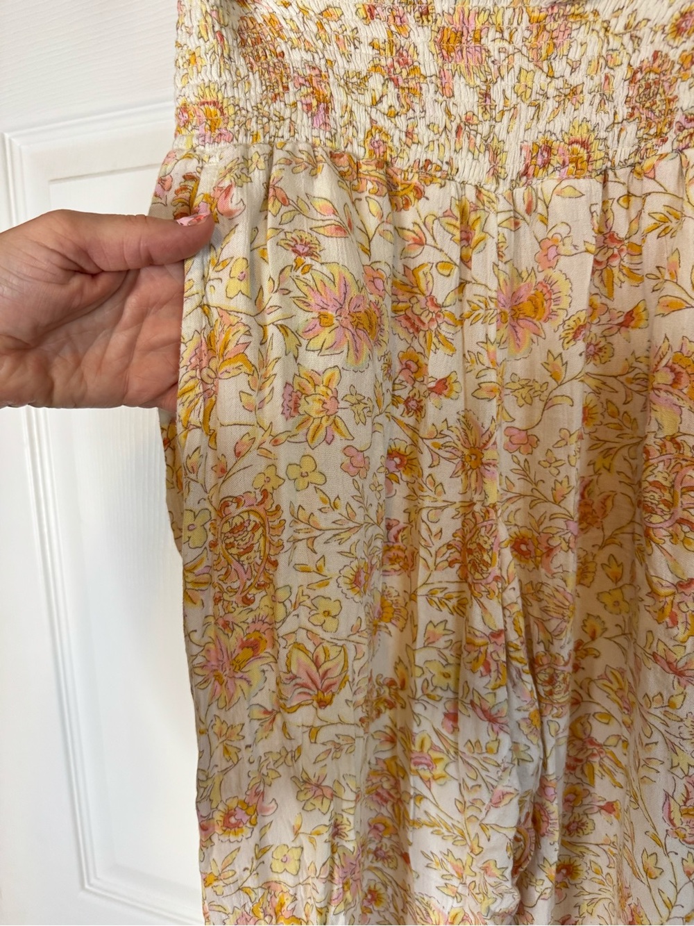 Billabong Cream Floral Smocked-Waist Wide Leg Jumpsuit - Picture 3 of 7